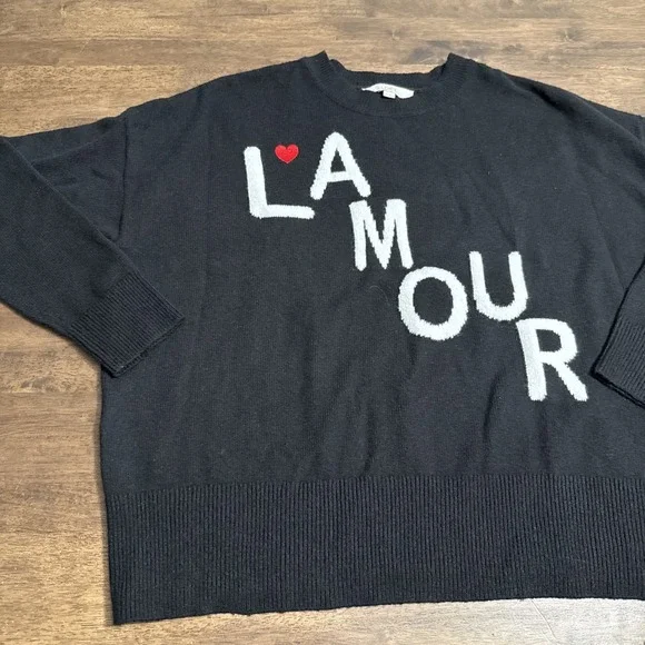L'AMOUR Loft Sweater XL Super Soft Black Valentines Day Love Preppy Chic Classic - Picture 2 of 6